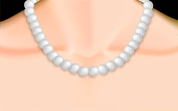 White pearl necklace on neck of women — Stock Vector