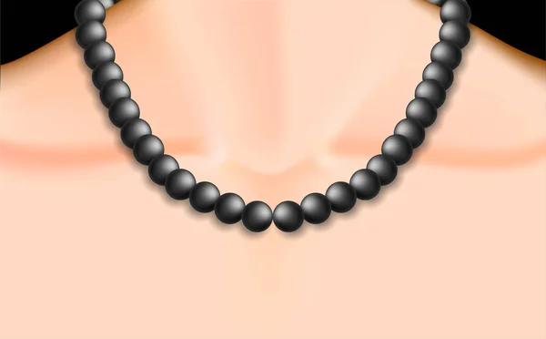 Czarny perłowy naszyjnik na szyi kobiet — Wektor stockowy