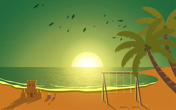 Ηλιοβασίλεμα Στην Παραλία — Διανυσματικό Αρχείο