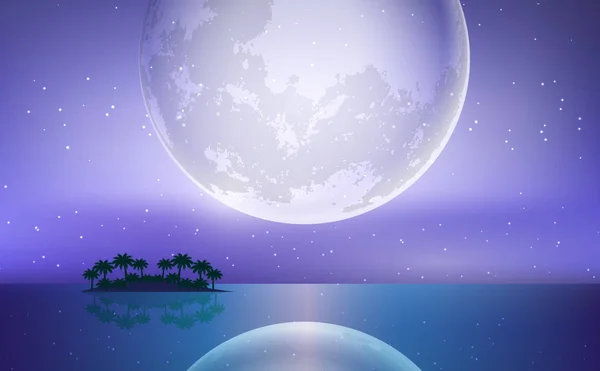 海滩上满月的景观 — 图库矢量图片