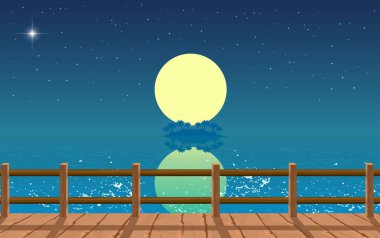 gece plajda ahşap köprü manzara