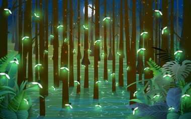  firefly at the mangrove forest in the night clipart
