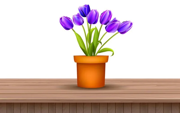 Purpurowy Tulipan Wazonie Drewnianym Stole — Wektor stockowy