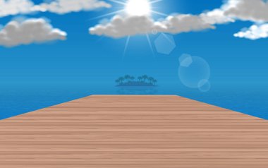 Gündüz vakti kumsalda tahta köprü manzarası