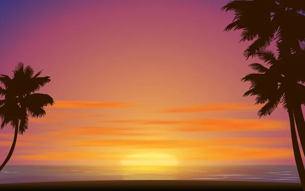 Paisaje Playa Atardecer — Vector de stock