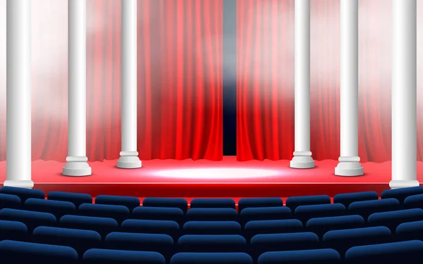 Rideau Rouge Avec Fumée Sur Scène Dans Hall — Image vectorielle