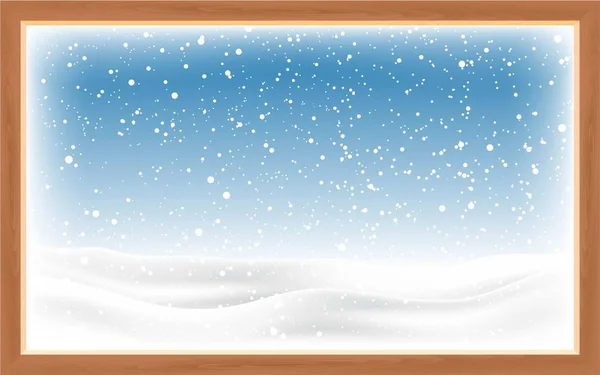 Пейзаж Снігу Біля Дерев Яного Вікна — стоковий вектор