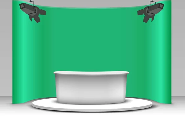 White Table Green Background News Studio — Stock Vector