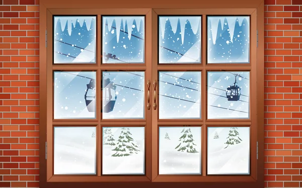 Ландшафт Снега Деревянного Окна — стоковый вектор
