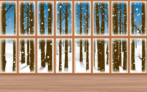 Ландшафт Снежного Леса Стеклянных Окон — стоковый вектор