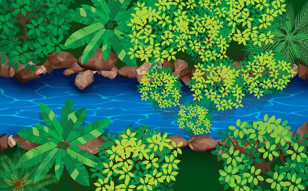 ジャングルの中の川を見下ろすと — ストックベクタ