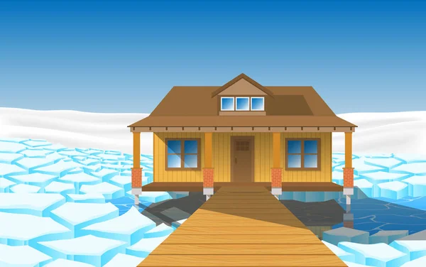 Casa Madera Glaciar Polo Geográfico — Vector de stock