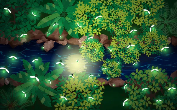 Luciole Dans Forêt Dans Nuit — Image vectorielle