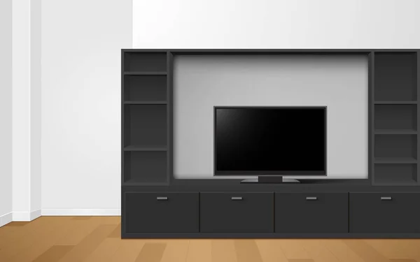 Lcd Showcase Hitam Dan Kabinet Livingroom - Stok Vektor