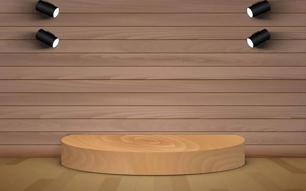 Holzpodest Auf Dem Holzboden Mit Scheinwerfer Atelierraum — Stockvektor