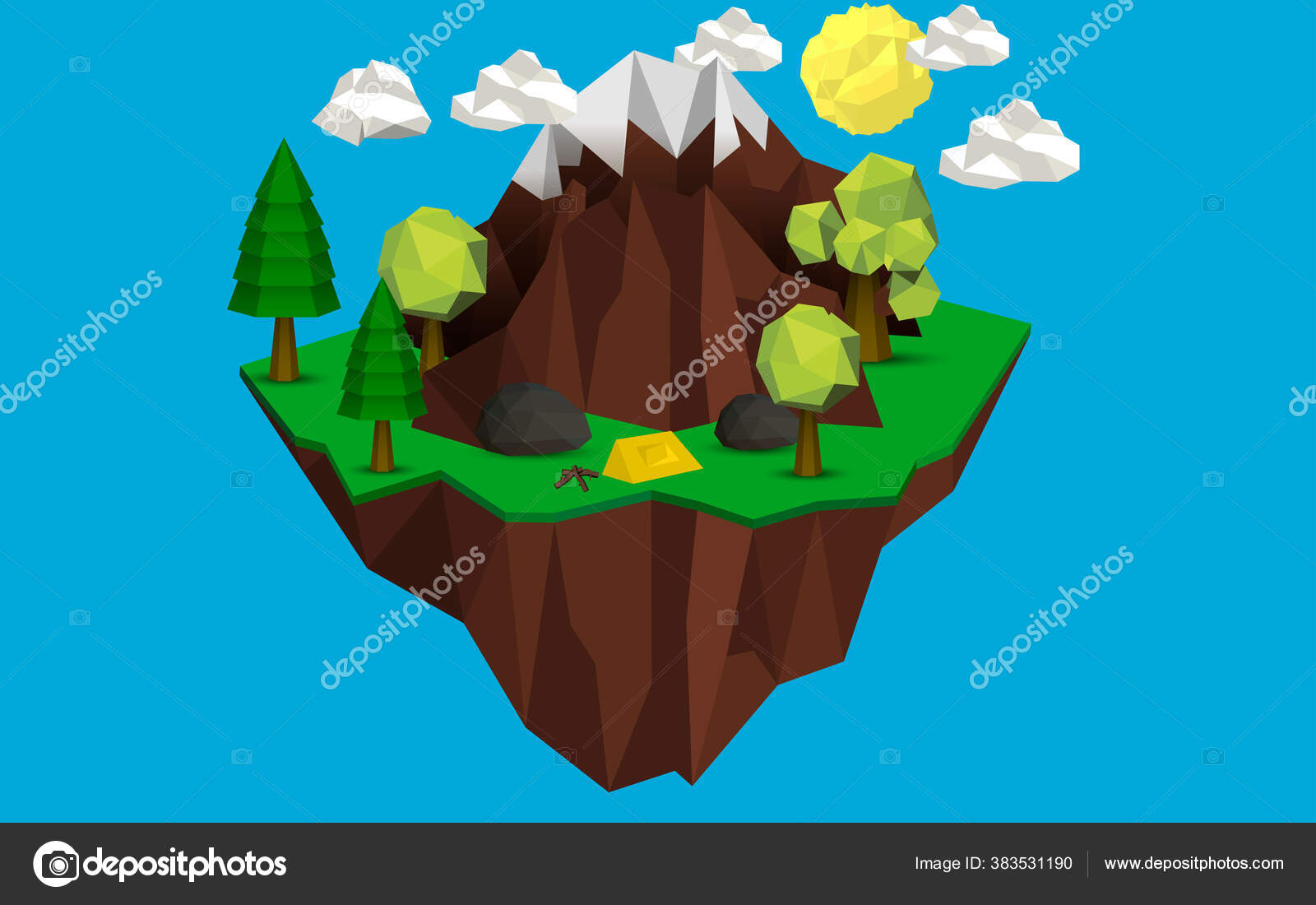 低矮的多岩山景和岛上的森林 图库矢量图像 C Aekaek Gmail Com