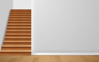 Beyaz odada ahşap merdiven.