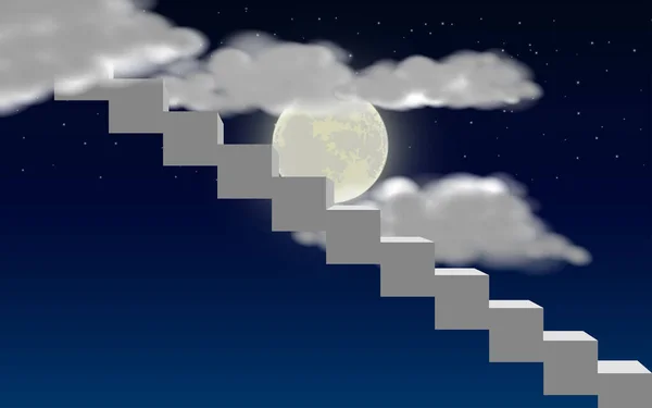 夜の空に月明かりのある白い階段 — ストックベクタ