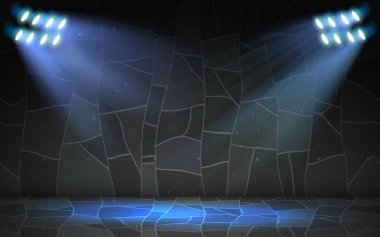 Stüdyo odasındaki mermer duvarda mavi spot ışığı