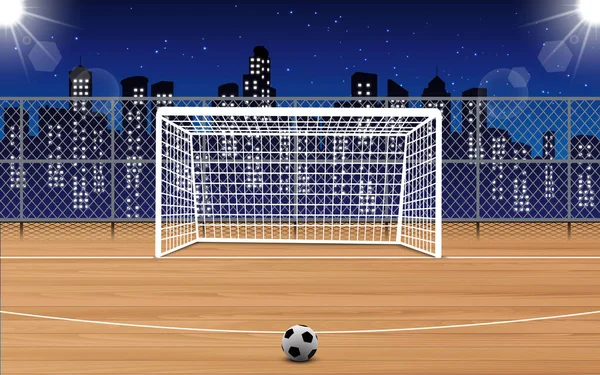 Campo Fútbol Madera Aire Libre Edificio Alto Ciudad Noche — Vector de stock