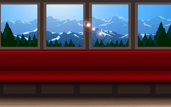Εσωτερική Διακόσμηση Τρένου Στο Φόντο Του Δάσους Και Του Βουνού — Διανυσματικό Αρχείο
