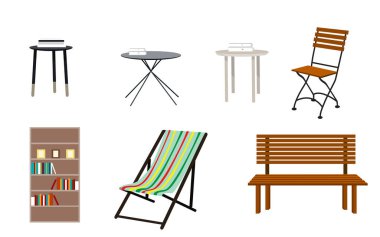 Beyaz arkaplanda düz mobilya koleksiyonu