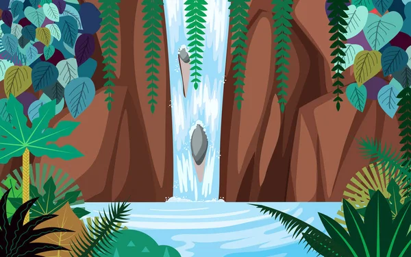 Wasserfalllandschaft Dschungel — Stockvektor