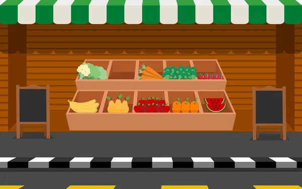 Viwe Marché Extérieur Fruits Légumes Dans Rue Ville — Image vectorielle