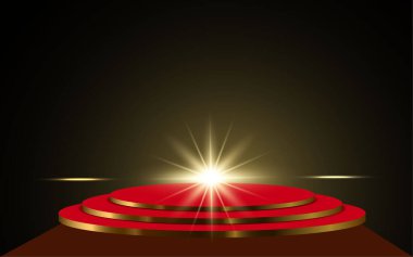 Altın podyum ve kırmızı halı Sahnede sahne ışıkları
