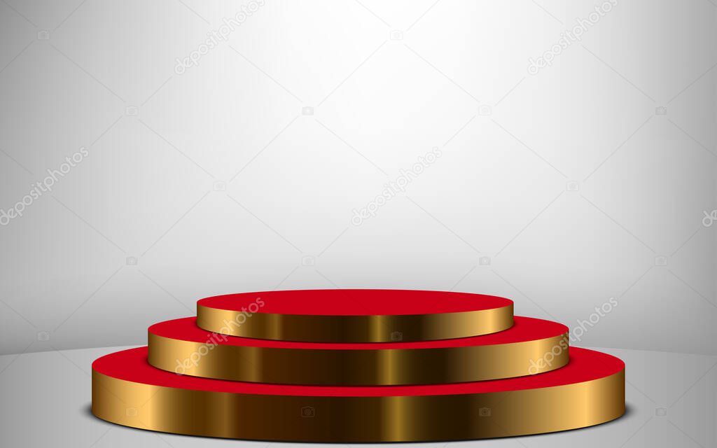 gold podium and red carpet with spotlight in the white room