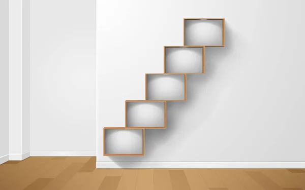 Houten Plank Met Schijnwerper Witte Wand Kamer — Stockvector