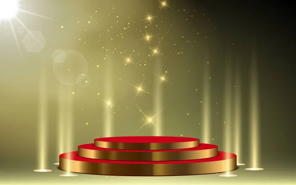 Gold Podium Red Carpet Spotlight Stage — Stock Vector