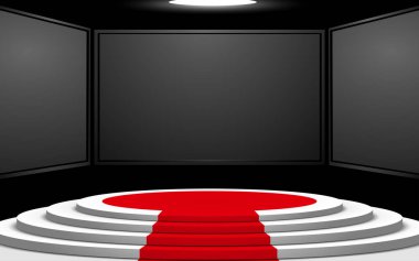 white stage and lcd tv background in a news studio room clipart