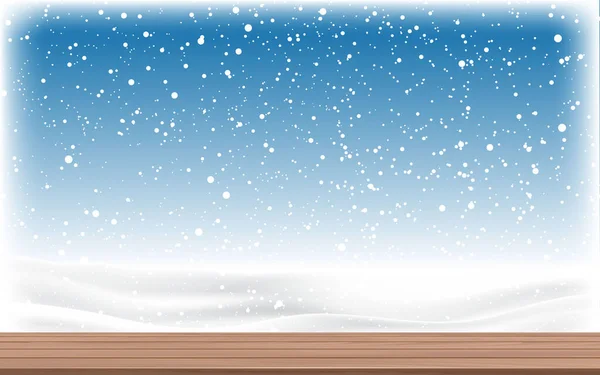 Kar Tatilinde Pencerelerde Ahşap Masa — Stok Vektör