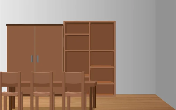 Holztisch Mit Holzvitrine Und Schrank Raum — Stockvektor