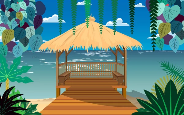 Krajina Pavilonu Pláži Létě — Stockový vektor