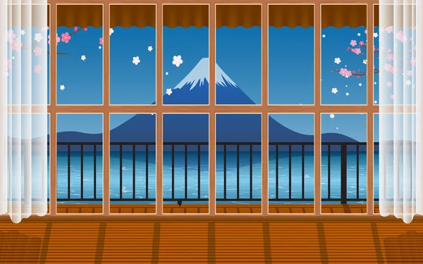 Casa Madera Interior Con Fondo Montaña Fuji Japón — Archivo Imágenes Vectoriales