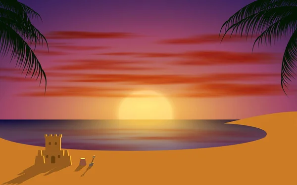 Landscape Beach Sunset — Stock Vector