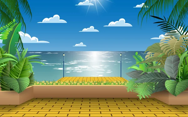 Paisaje Pasarela Playa Durante Día — Vector de stock