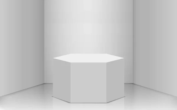 ホワイト スタジオ ルームの白い六角形の表彰台 — ストックベクタ