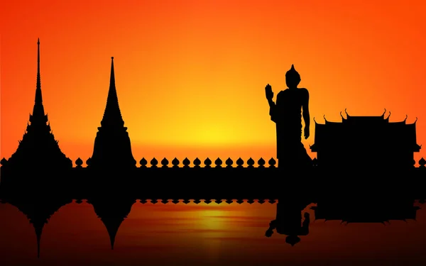 Τοπίο Του Ναού Στο Ποτάμι Στην Ταϊλάνδη Ηλιοβασίλεμα — Διανυσματικό Αρχείο