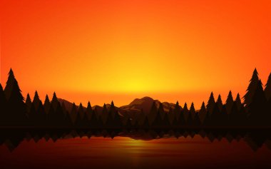 Gün batımında dağdaki orman manzarası