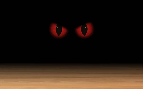 漆黑的房间里木地板上的红眼睛 — 图库矢量图片