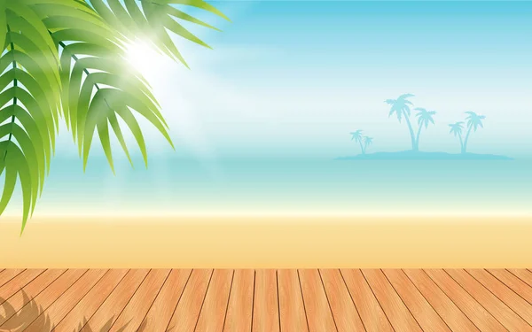 Wooden Table Beach Daytime — Stock Vector