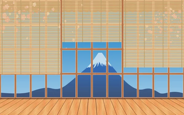 Casa Madera Interior Con Fondo Montaña Fuji Japón — Archivo Imágenes Vectoriales