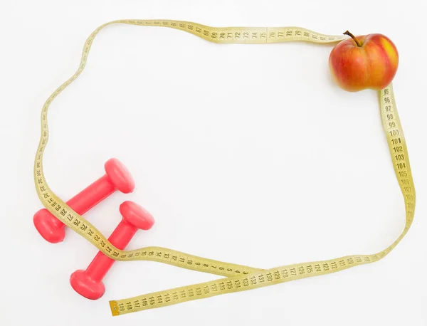 Appel Roze Dumbbells Een Gezonde Levensstijl Voor Een Mooi Lichaam — Stockfoto