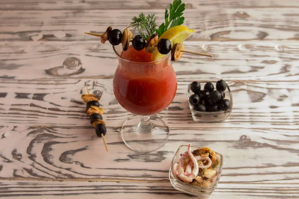Machen Einen Cocktail Blutige Marmelade Aus Einer Wodka Tomate Mit — Stockfoto