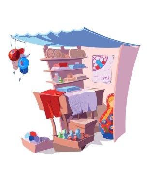 Souvenir shop in Russia with soccer balls vector Souvenir shop in Russia with soccer balls vector