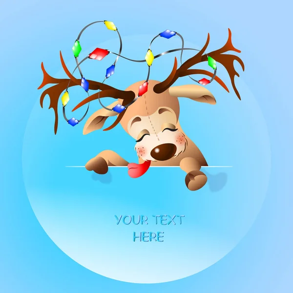 Ilustração de uma rena engraçada com coloque o seu texto aqui — Vetor de Stock