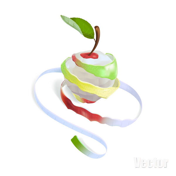 The illustration shows an apple, which was cut in a spiral